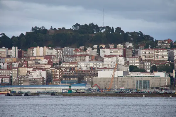 stock image View from the Ria of the port of Vigo with the mountains in the background, the Castro, in the city of Vigo, Galicia, Spain