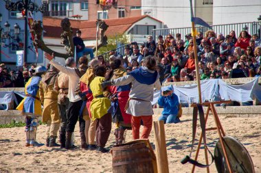 Baiona,Pontevedra,Spain;March 2, 2025:The Arribada festival in Baiona, Spain, celebrates the arrival of La Pinta in 1493, the first ship to bring news of the discovery of America to Europe.   clipart