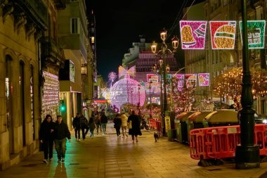 Vigo, Spain - December 13, 2024,The streets of Vigo, Spain, are filled with light and color with its famous Christmas decorations, attracting visitors from all over the world. 