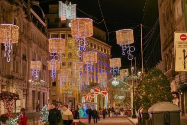 Vigo, Spain - December 13, 2024,The streets of Vigo, Spain, are filled with light and color with its famous Christmas decorations, attracting visitors from all over the world. 