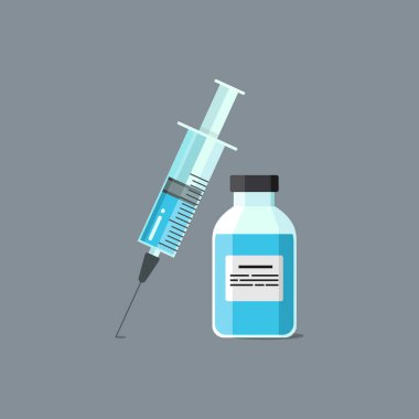 Şırınga iğnesi ikon vektör düz grafik illüstrasyon enjekte. Tıbbi tasarım