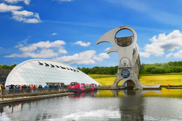 stock image Falkirk, Scotland - June 20th 2024 - Photo shows The Falkirk Wheel. It is a rotating boat lift in Tamfourhill, Falkirk, in central Scotland, connecting the Forth and Clyde Canal with the Union Canal.