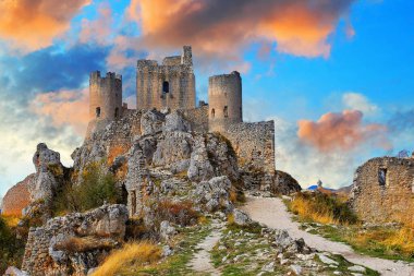 The Castle of Rocca Calascio is a mountaintop fortress or rocca in the municipality of Calascio, in the Province of L'Aquila, Abruzzo, Italy. clipart