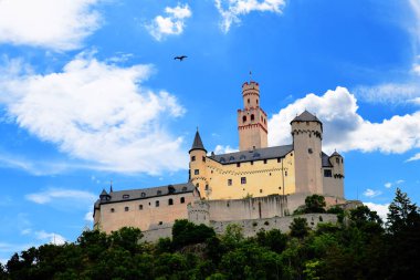Marksburg Castle, located in Braubach, Germany. Today, it is open to the public and offers guided tours that showcase life in the Middle Ages.