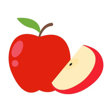  Kesik elma, dilimler ve tam meyve kesitleri, izole vektör illüstrasyonu 