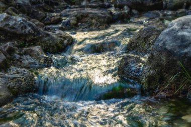 Bir patikanın yanında küçük şelaleleri olan bir dere yatar.