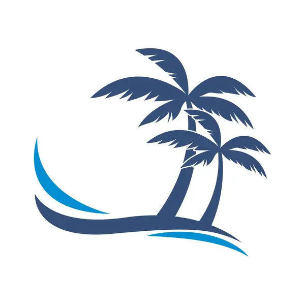 Palm Tree ve Waves tasarım illüstrasyonlu Tropik Plaj Günbatımı