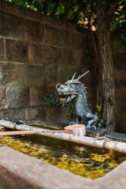 Japonya 'nın görüntüleri - Ryujin veya Ejderha Tanrısı Chozuya veya Shinto Su Abdest Evi' nde Arındırma Suyu sağlıyor