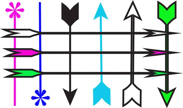 Teknik Akış Diyagramları için Izgara Çizgileri Vektörüyle Çokrenkli Yatay ve Dikey Oklar.