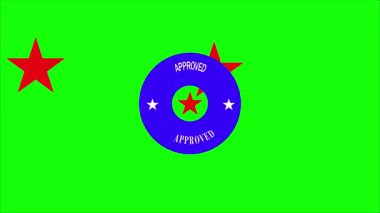 Approved Badge Loop Animation with Spinning Stars on Green BG 4K, 2K, Full HD