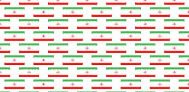 Beyaz Arkaplan ve 4K vektöründe tekrarlanan amblemlerle kusursuz İran Bayrak Desenli Döşeme