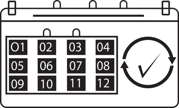 Kalın çizgili günleri ve tıklayan saat sembolü olan aylık takvim simgesi