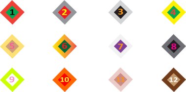 Bilgi grafikleri ve eğitim oyun seviyeleri için parlak çok renkli elmas karo vektörü ayarlandı