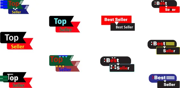 Çevrimiçi dükkan veya ürün vurgulama etiketi için en iyi satıcı rozeti kırmızı yeşil siyah renk temalı vektör belirlendi