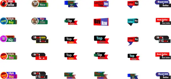 En çok satan ve şimdi satın alan ecommerce indirimi ve tanıtım rozeti tasarımı için etiket vektörü