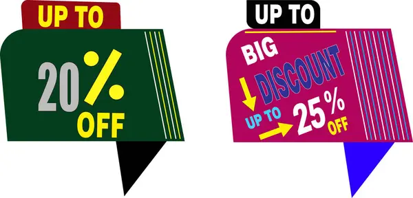 % 20 'ye kadar indirimli vektör rozeti ve ekommerce tanıtım afişi için kırmızı yeşil etiketli büyük indirim.