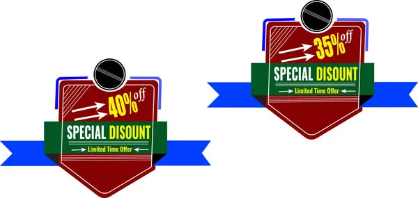 Özel indirimli% 35 ve% 40 indirimli yaratıcı kalkan şekli vektör etiketi tasarımı