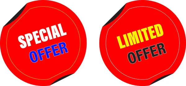Kırmızı tanıtım özel teklifi ve ekommerce satış pazarlama ve indirimli vurgu etiketleri için yuvarlak pul rozet vektörü