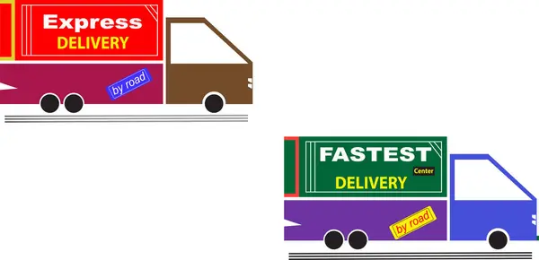 Hızlı dağıtım kamyonu tasarımı ekspres servis markalaşması ve e-ticaret pazarlaması için renkli araç çizimi