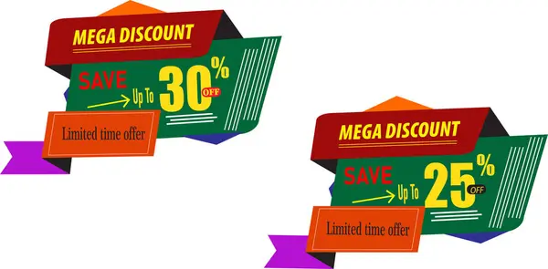 Canlı kurdeleli Mega indirimli satış afişi ve% 25 tipografi vektör tasarımından tasarruf