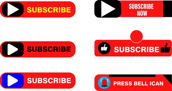 YouTube aboneliğinin yaratıcı vektör tasarımı şimdi çalma simgeleri olan düğmeler sosyal medya video tanıtım grafikleri için çan uyarı etiketlerine basın