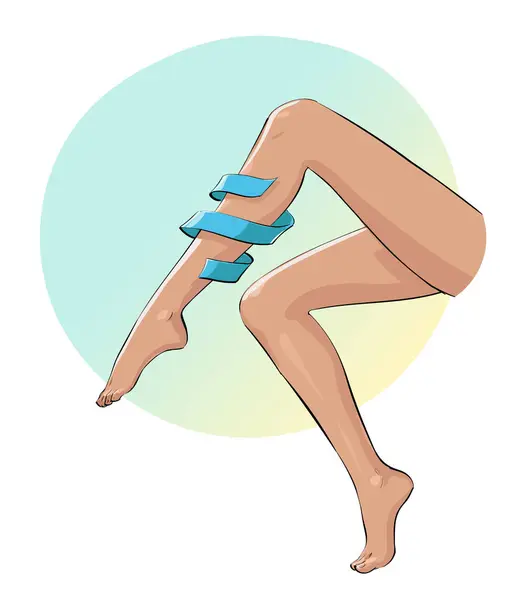 Женская Нога Завернутая Шелковую Ленту — стоковый вектор