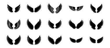 Set of Black Silhouette Angel Wings vector clipart