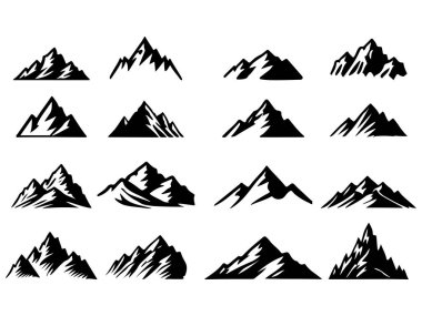 Collection of mountain silhouette icon set vector on white  background clipart