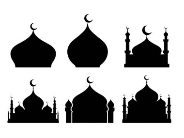 Black Silhouette vector Set of Islamic Mosques and Domes clipart