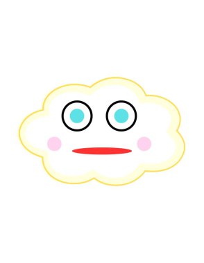 Beyaz arka planda mavi gözlü şirin bir bulut emojisi
