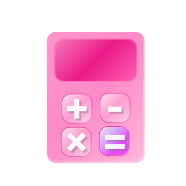 3d pink calculate icon with basic math symbols on transparent background