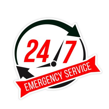 vektör 24 ve 7 Acil Servis Kırmızı ve Siyah Tasarım