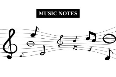 vector musical notes and butterflies clipart