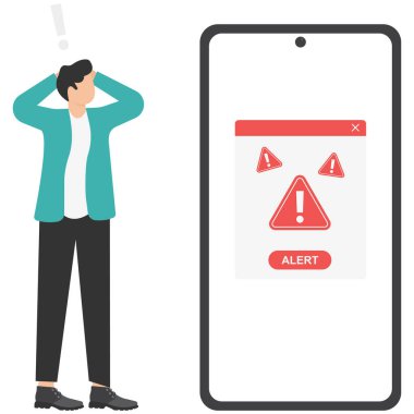 Alarm dosya simgesi ya da uyarı mesajı, numaralama, siber suç ve dolandırıcılık çevrimiçi telefon uyarı sembollü konsept illüstrasyonu.