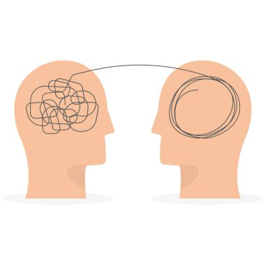 İki insan baş siluet psikoterapi konsepti. Terapist ve hasta. Psikolog blogları veya sosyal medya paylaşımları için vektör illüstrasyonu.