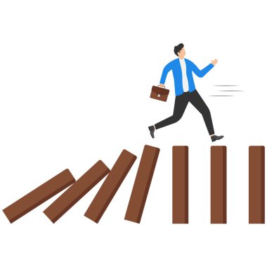 Ne yazık ki iş adamı domino taşlarını itiyor ve bir iş adamı düşme etkisinden kaçıyor.