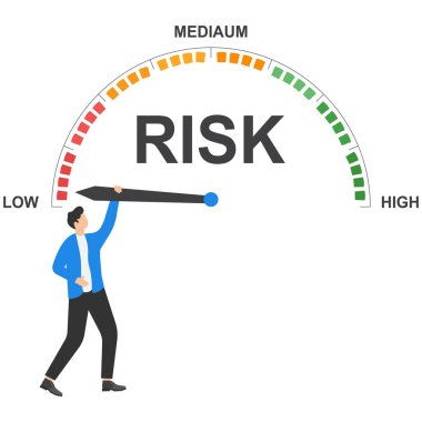 Risk ölçer üzerinde asılı duran bir iş adamının resmi.