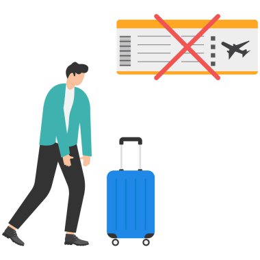 Coronavirüs salgını nedeniyle uçuş iptal edildi. Bagajlı adam. Vektör illüstrasyonu.