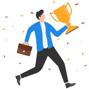 Kazanan girişimci kupayı, zeki iş adamı, işçi ve başarıyı elinde tutuyor..