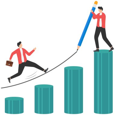 İş adamı iş başarısına giden yolu çiziyor. İş adamı başarıya giden yolu oluşturuyor. Takım çalışması.