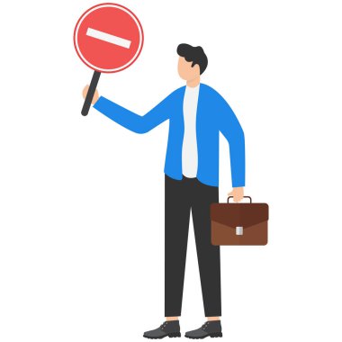 İşadamı dur işareti vektör illüstrasyonunu tutuyor.