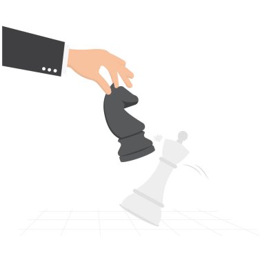 İş stratejisi konsepti. Satranç işi bir iş sembolü olarak. Satranç figürlerini taşıyan iş adamları izole edilmiş vektör çizimleri.