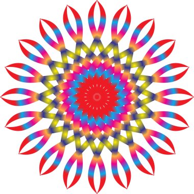 Kırmızı ve Gradyan Aksanlı Çoklu Renkli Spiral Çiçek Mandala