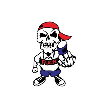 Illustration of a skull raising its middle finger and saying fuck