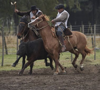 Buenos Aires, Arjantin: Salamanca çiftliğinde Gaucho binicilik ve binicilik becerileri gösterisi: 07 / 07.2022