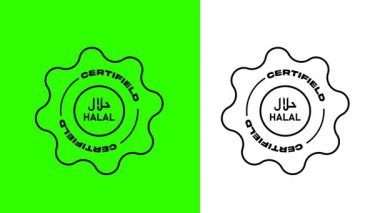 Helal Sertifikalı Mühür Logosu Animasyon Yeşil Ekran: 124; İslami Gıda Uyumu Rozet Döngüsü Beyaz