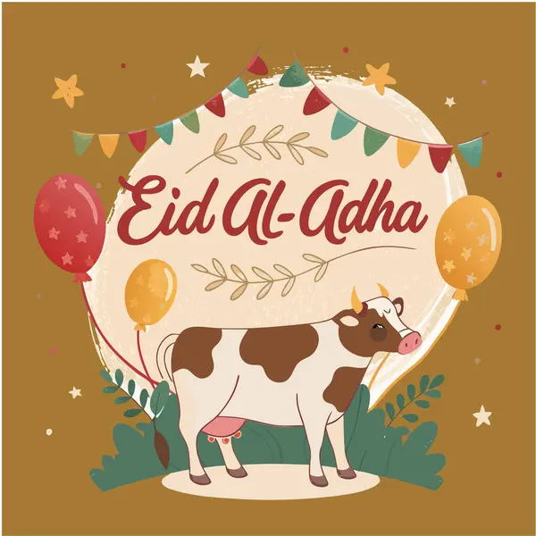 Bayram Mübarek Kutlama Vektörü (124; İnek İslami Festivali Kutlaması Tasarımı)