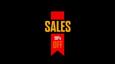  Siyah Arkaplanda% 50 indirimli Kırmızı Rozet Animasyonu