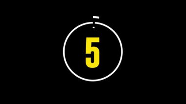 Siyah Arkaplan Kalın Zamanlayıcı Videosunda 5 'ten 0' a Geri Sayım Çemberi Damgalama Canlandırması