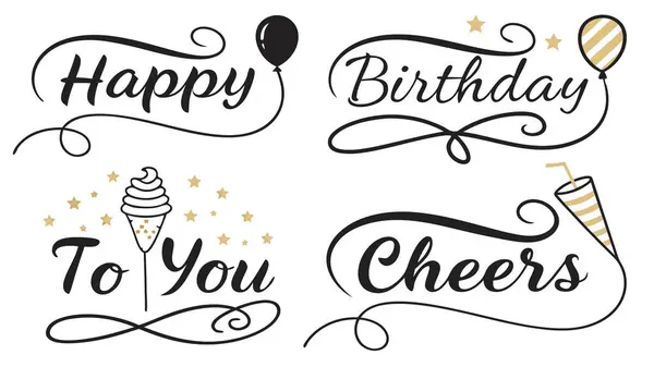 Altın folyo ve siyah mürekkep yazılı Zarif Doğum günü Vektör Harfleri Paketi